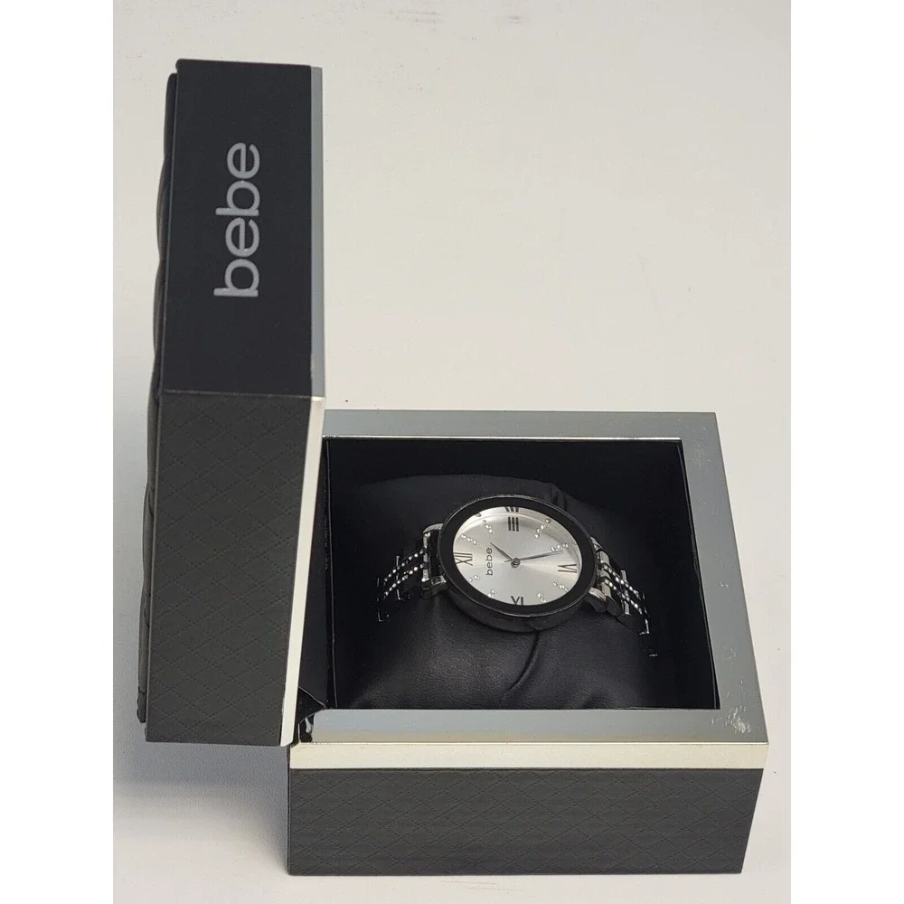 BEBE Silver Tone Diamond Accent Women's‎ Watch New In Box Stainless Steel Bezel